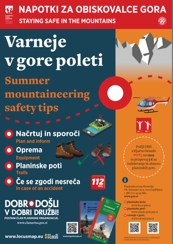 PZS z zloženko Varneje v gore poleti opozarja na varno pohajkovanje po našem čudovitem alpskem svetu