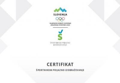Certifikat Športnikom prijazno izobraževanje